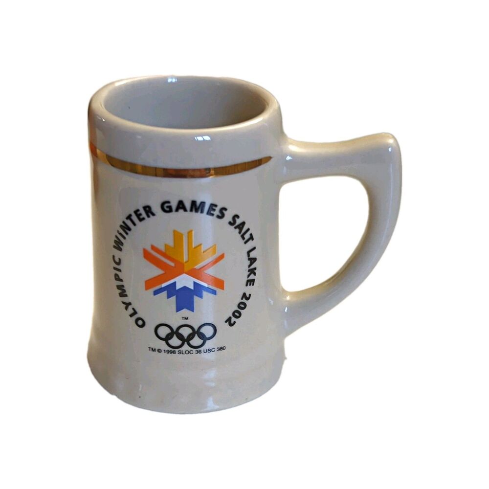 Salt Lake 2002 Olympic Winter Games 3i inch Ceramic Mug White with Gold Trim